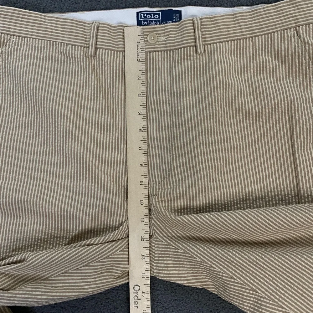 Polo Ralph Lauren Pants Mens 38x32 Beige Striped Seer Sucker Chino Dress Vintage